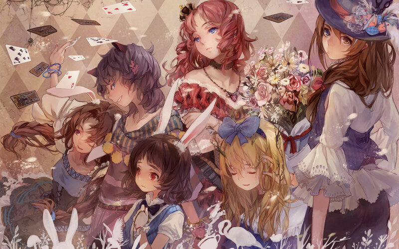 Anime Girls in a Garden — Pink