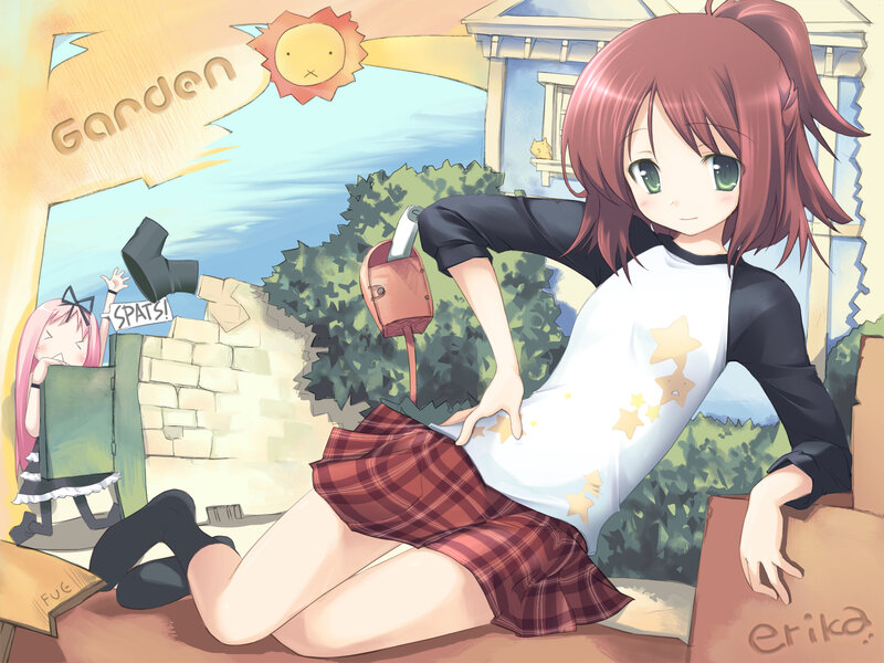 Anime girls in a garden scene