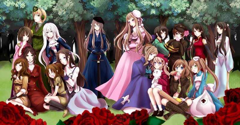anime girls in a garden