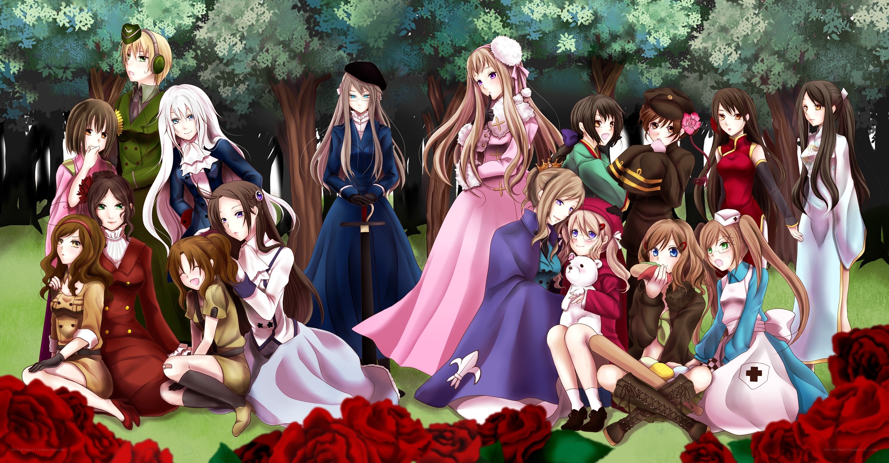 anime girls in a garden
