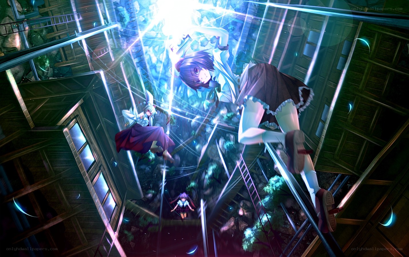 Anime girls in a glowing structure