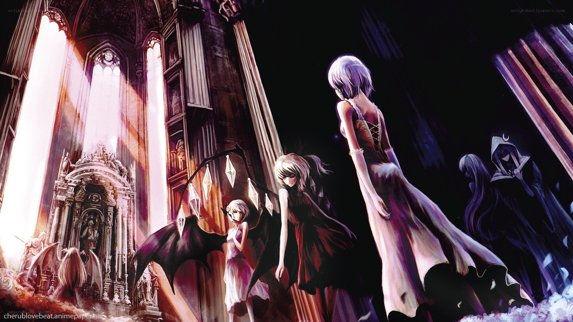 Anime girls in a gothic cathedral