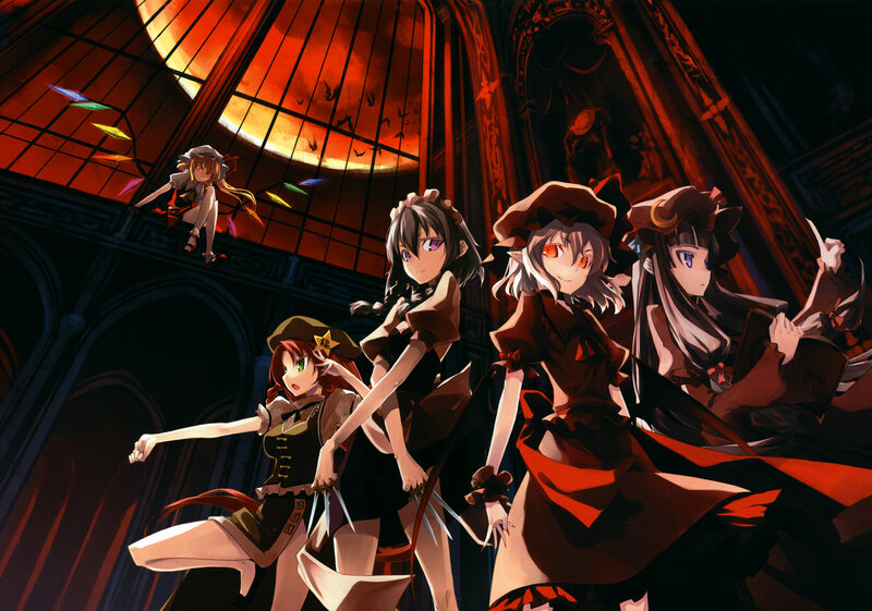 Anime girls in a gothic hall