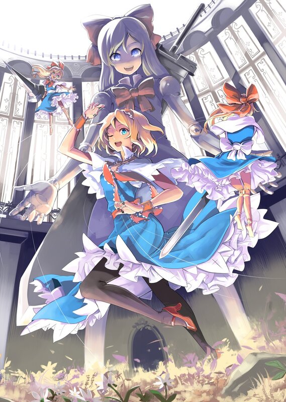 Anime girls in a grand hall