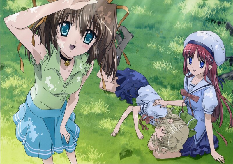 Anime girls in a grassy field