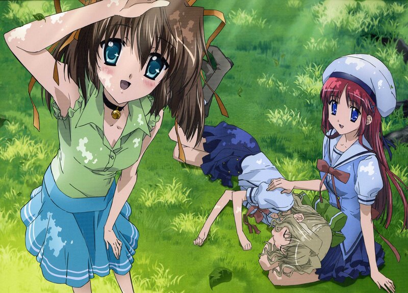 Anime girls in a grassy field