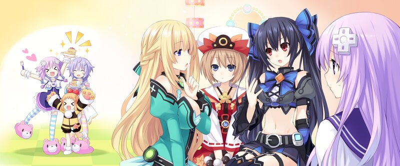 Anime Girls in a Group — Purple, Cheerful