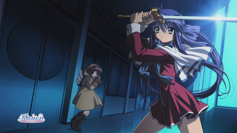 Anime girls in a hallway