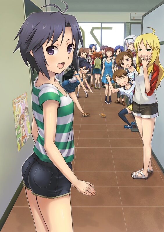 Anime girls in a hallway