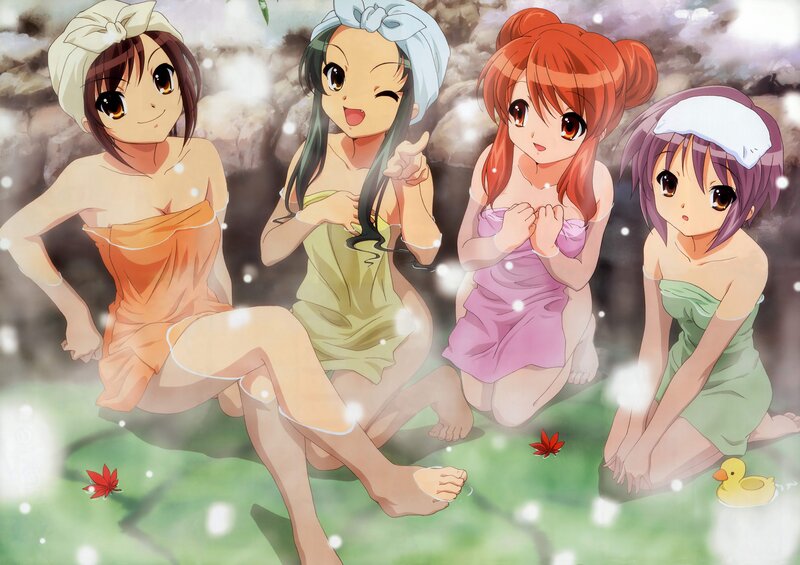 anime girls in a hot spring