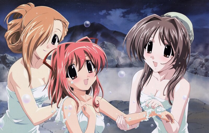 anime girls in a hot spring