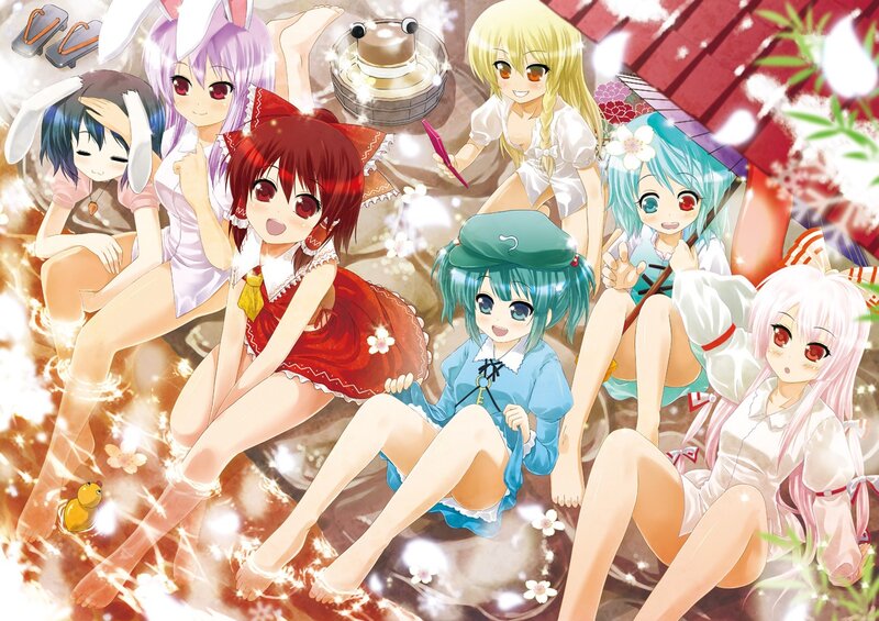 Anime girls in a hot spring