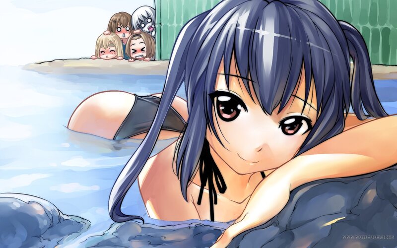 anime girls in a hot spring