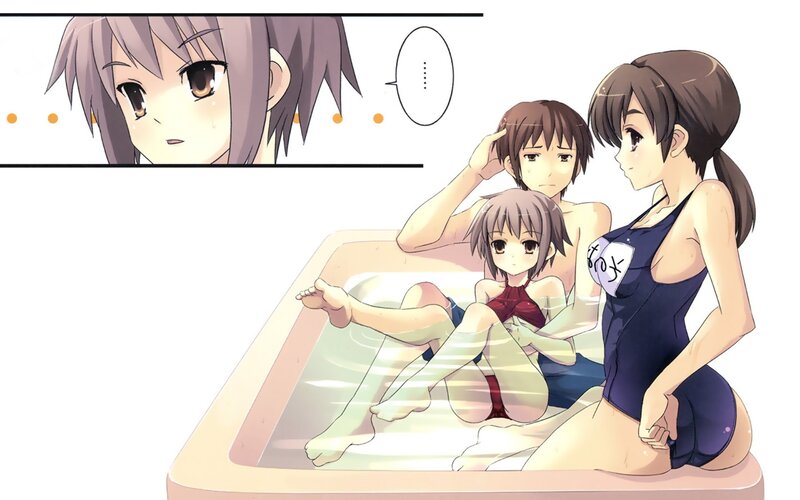 anime girls in a hot tub