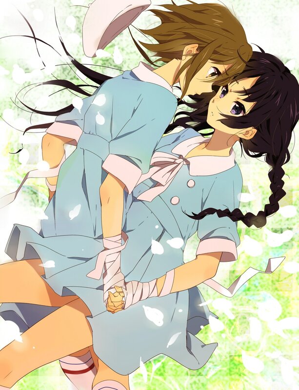 Anime girls in a joyful embrace