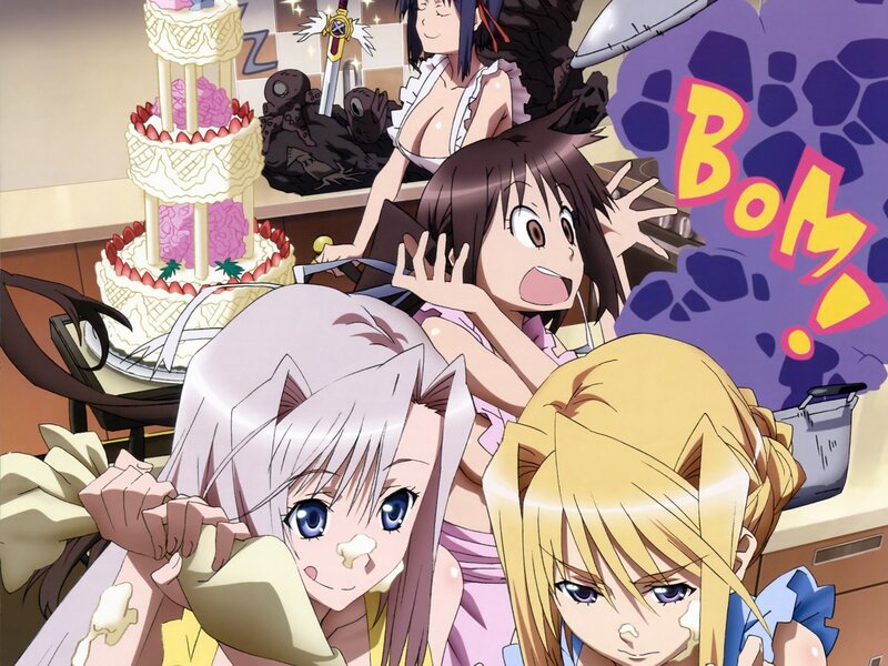 Anime girls in a kitchen chaos