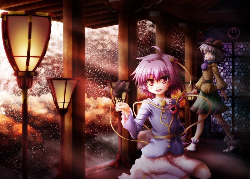 Anime girls in a lantern-lit scene