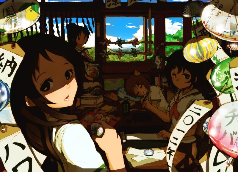 Anime girls in a lantern shop