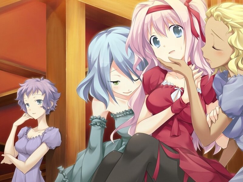 anime girls in a library