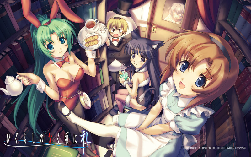 anime girls in a library