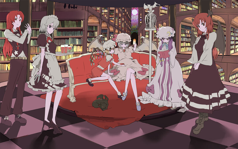 anime girls in a library