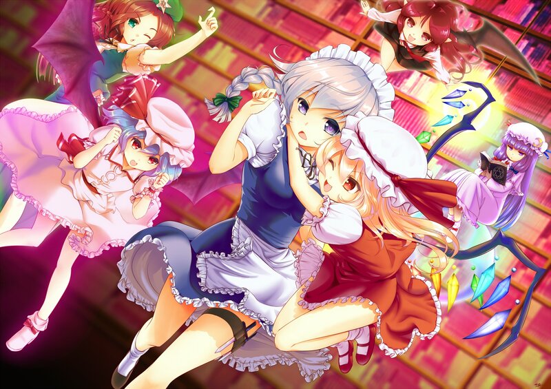 Anime Girls in a Library — Pink