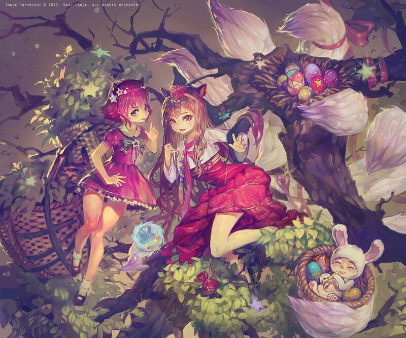Anime girls in a magical forest