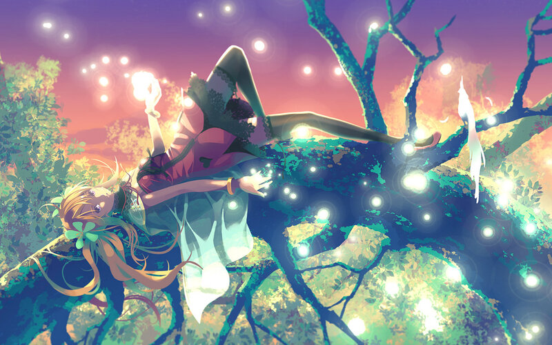 Anime girls in a magical forest