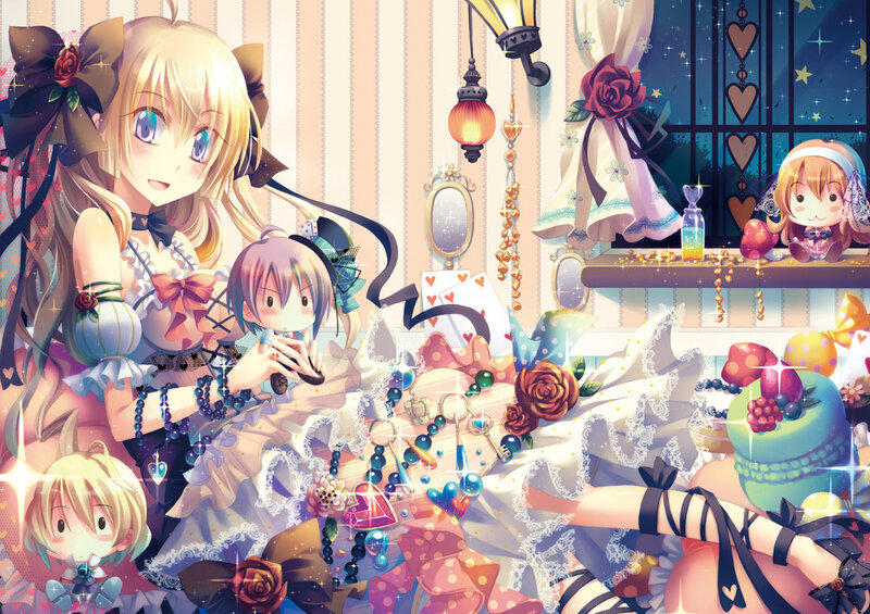 Anime girls in a magical room