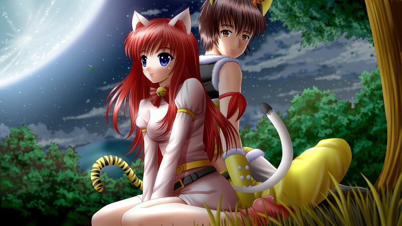 Anime girls in a moonlit forest