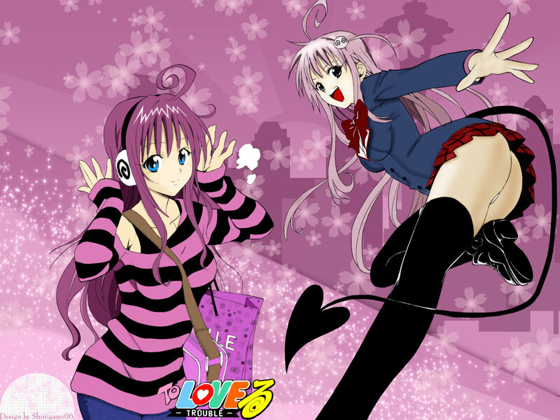 Anime girls in a pink scene