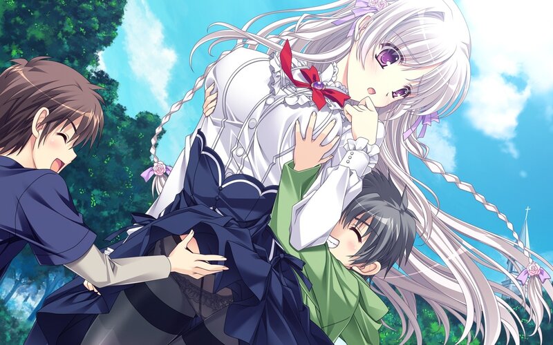 Anime girls in a playful scene
