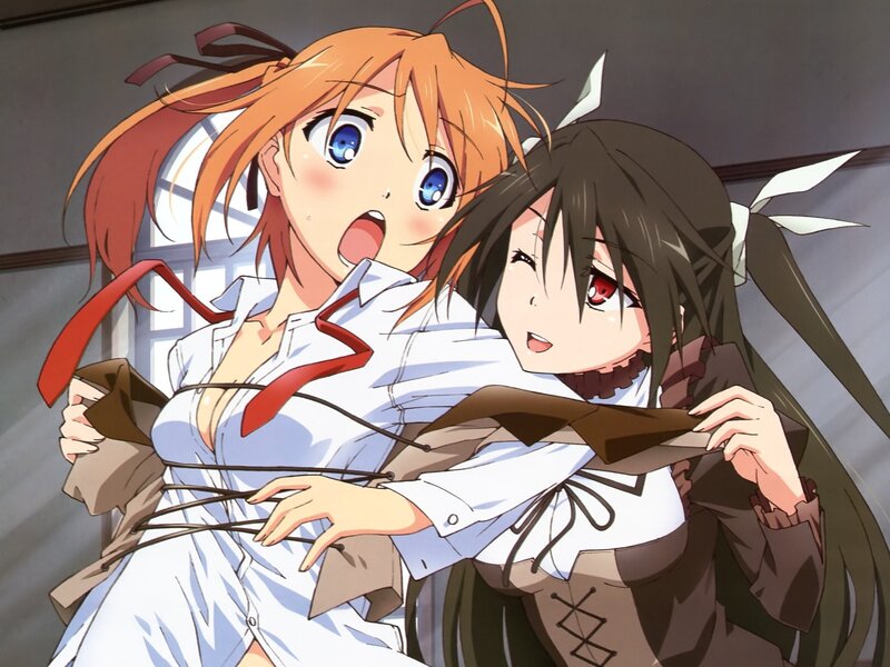 Anime girls in a playful struggle