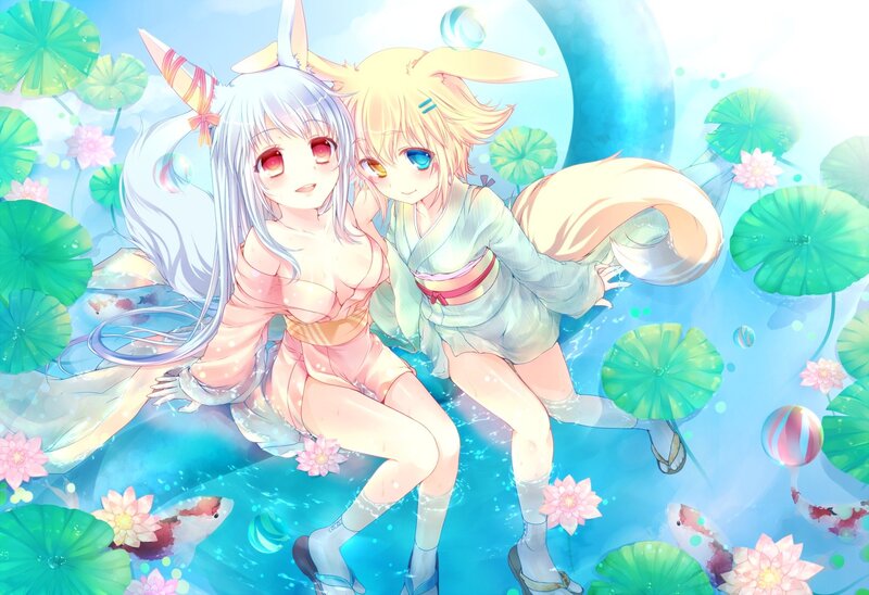 Anime girls in a pond