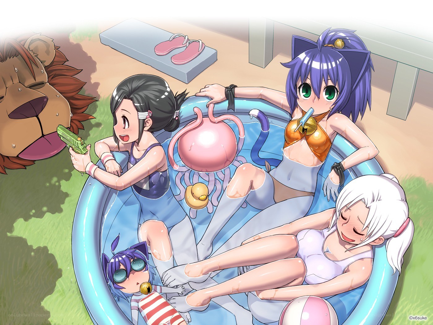 Anime girls in a pool