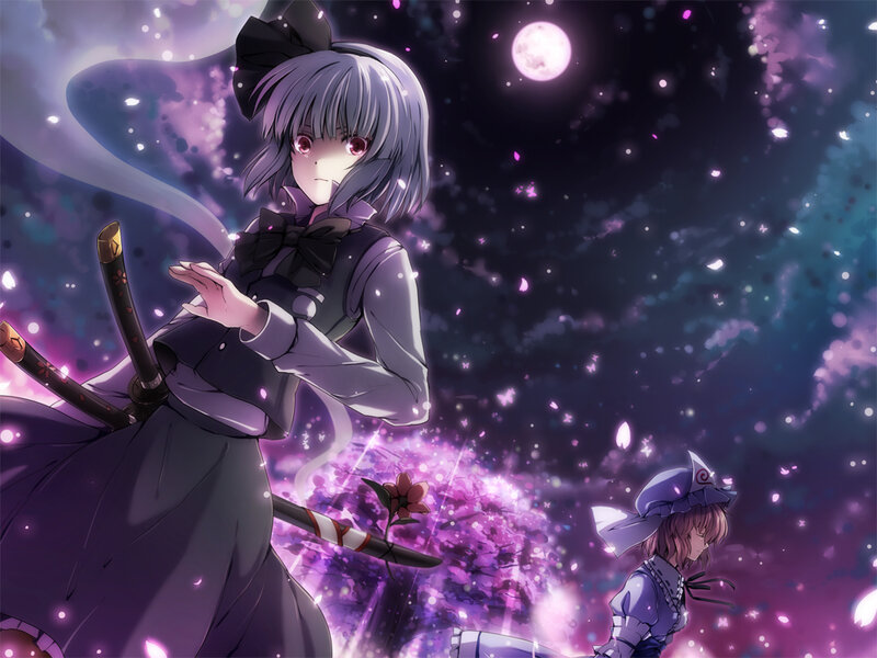 Anime girls in a purple night