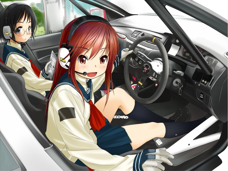 Anime girls in a race car
