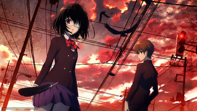 Anime girls in a red sky