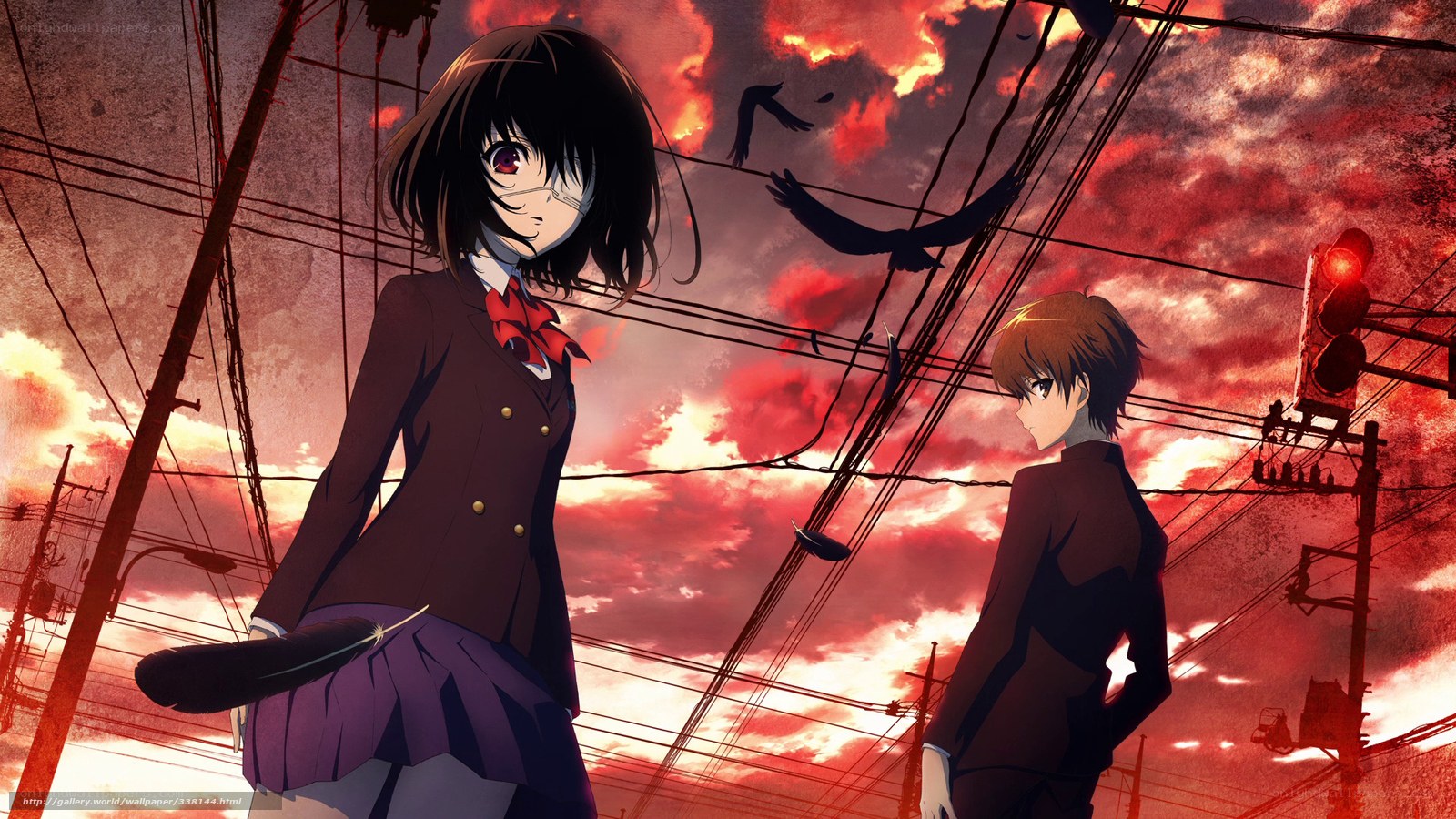 Anime girls in a red sky