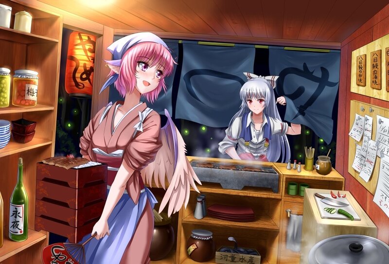 Anime girls in a restaurant