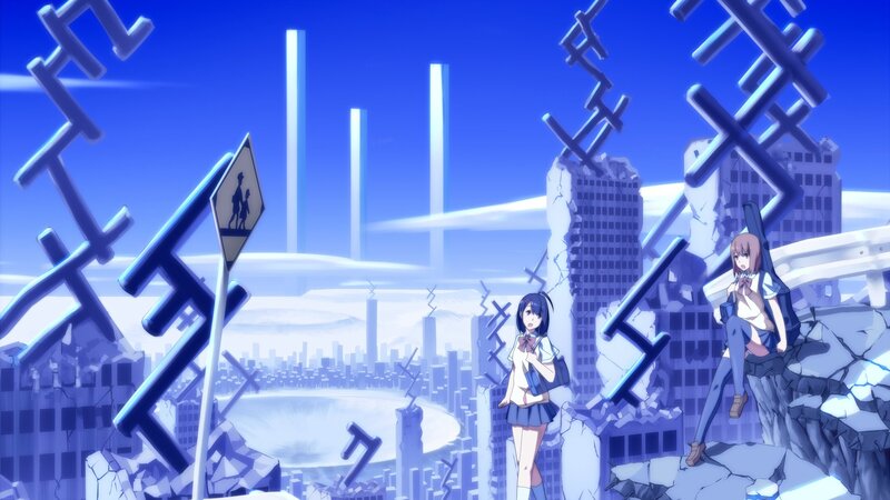 Anime girls in a ruined city