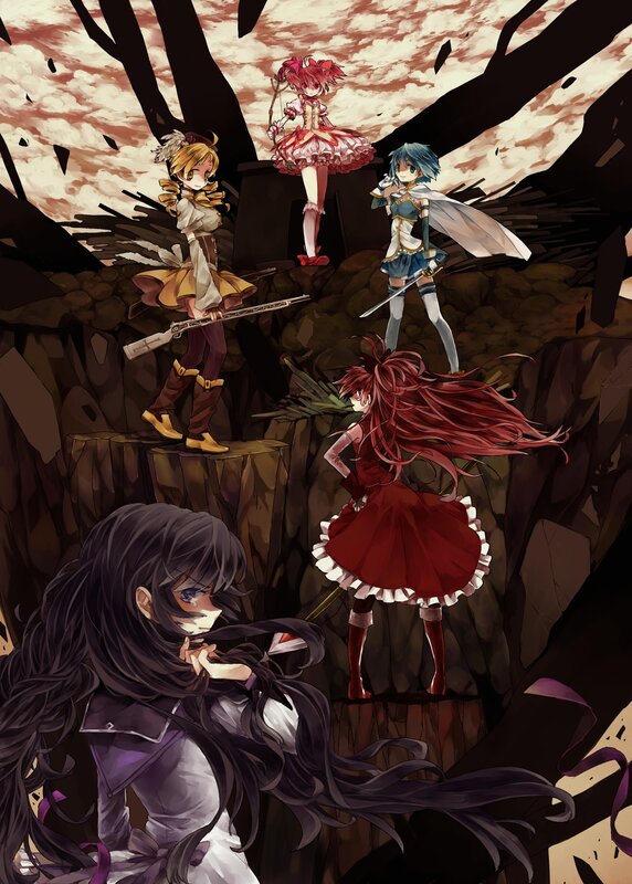 anime girls in a ruined landscape