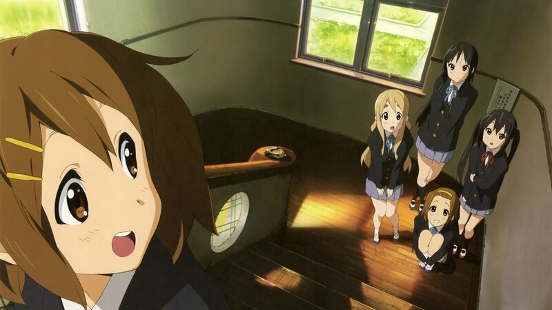 anime girls in a school hallway