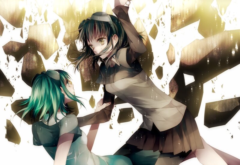 Anime girls in a shattered scene