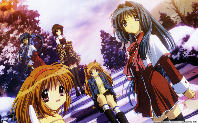 Anime girls in a snowy park
