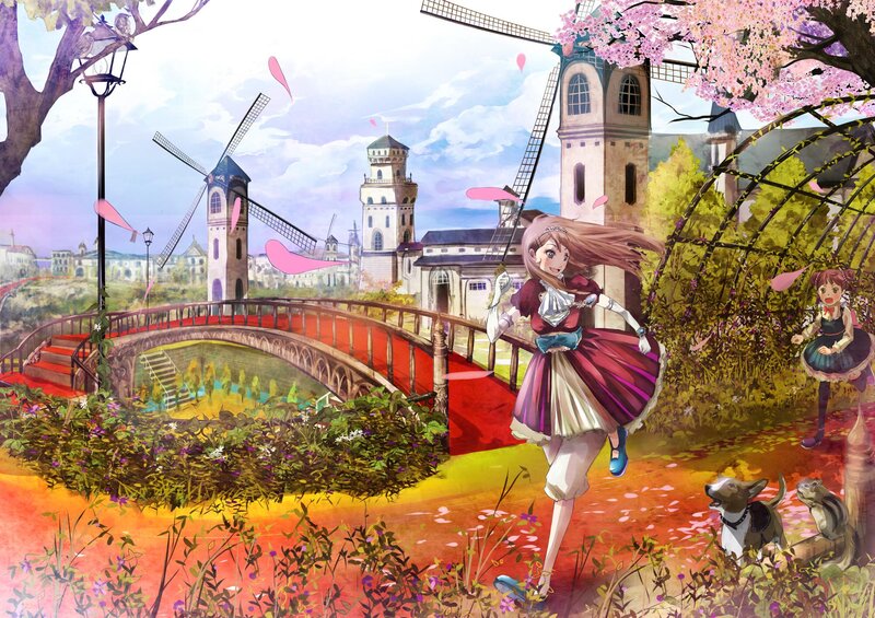 Anime girls in a spring garden