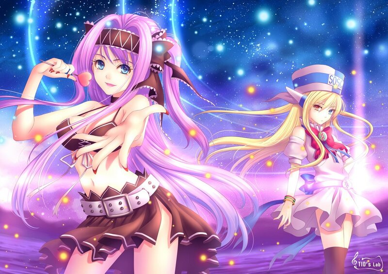 Anime girls in a starry scene