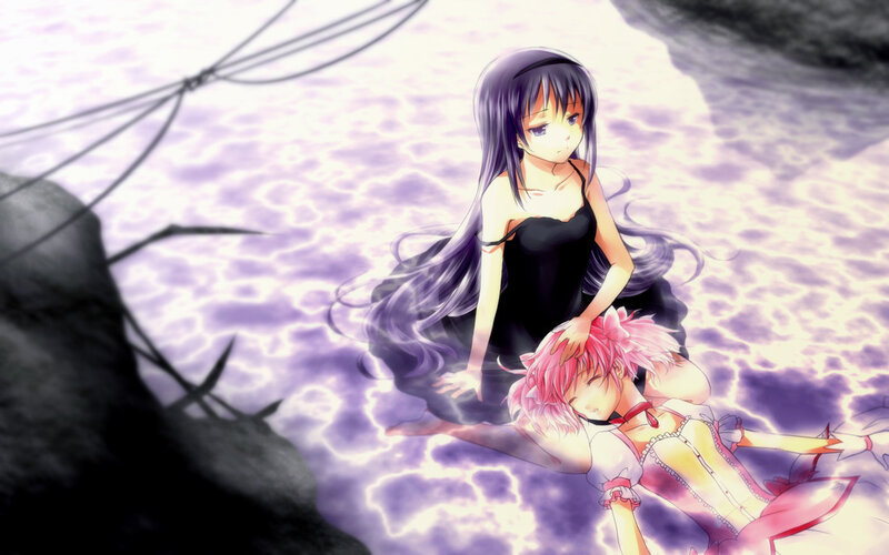 Anime girls in a stormy landscape