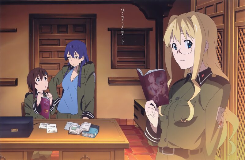 anime girls in a study room