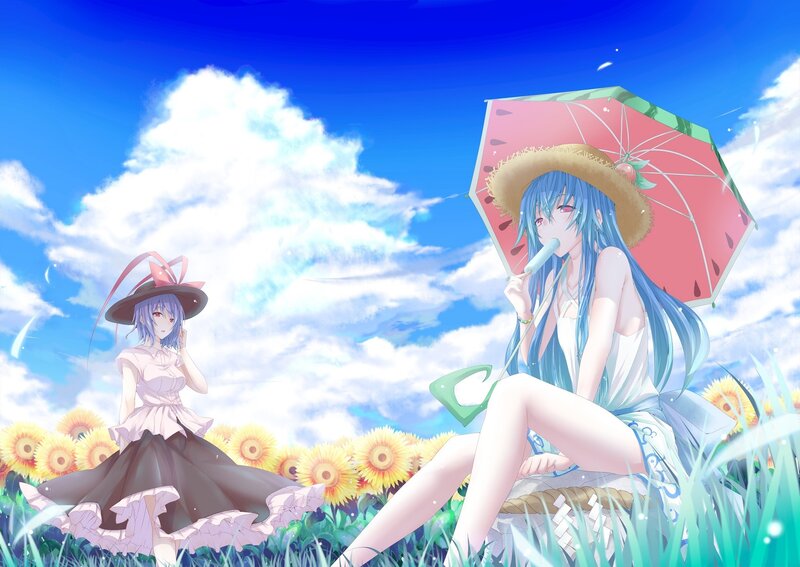 Anime girls in a sunflower field
